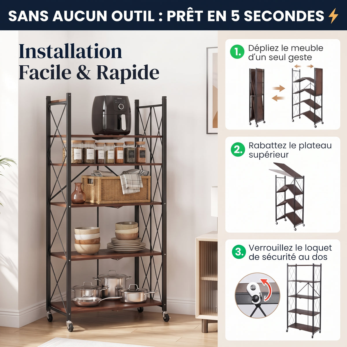 Etagére 5 niveaux pliable