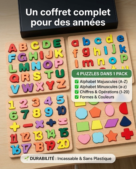 Pack Puzzles Éducatifs en Bois (Alphabet + Chiffres)