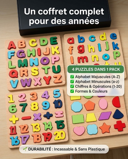 Pack Puzzles Éducatifs en Bois (Alphabet + Chiffres)