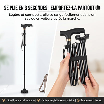 Canne pliante fiable avec lumières intégrées