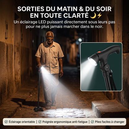 Canne pliante fiable avec lumières intégrées