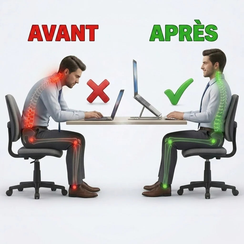 Support pour Ordinateur Portable + Support téléphone - Anti-douleur Dos & Nuque